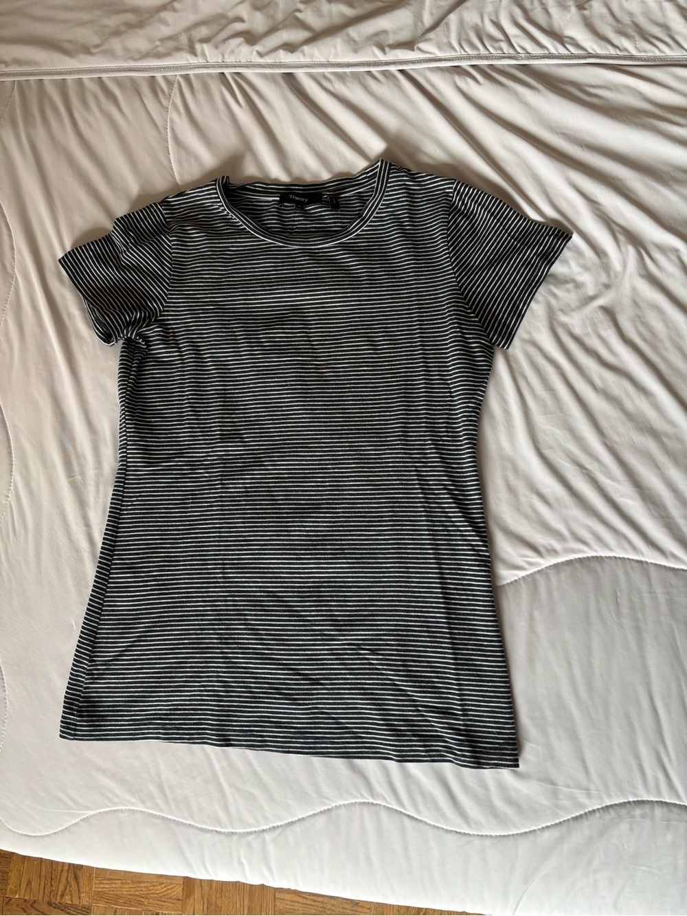 Theory Navy & White Striped Short Sleeve Tee